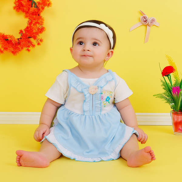 Baby Sleeveless Frock Flower Blue (0-3 Months) - Sunshine