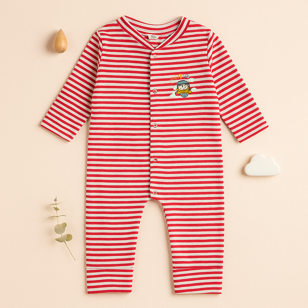 Baby Cotton Full Body Sleepsuit Bear Stripes Pink - Sunshine