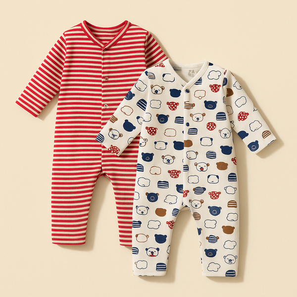 Baby Cotton Full Body Sleepsuit Pack Of 2 Bear Red - Sunshine