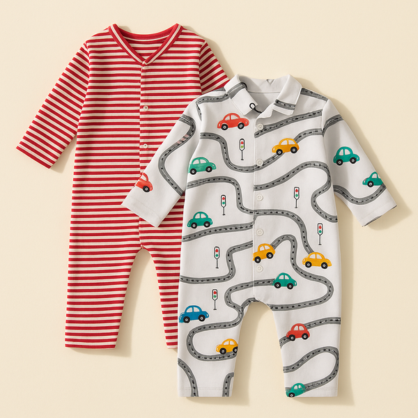 Baby Cotton Full Body Sleepsuit Pack Of 2 Traffic Red - Sunshine