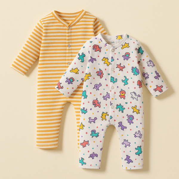 Baby Cotton Full Body Sleepsuit Pack Of 2 Animals Multicolor - Sunshine