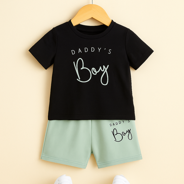 Kids T-Shirt & Short Set Printed Daddys Boy Sea Green - Sunshine