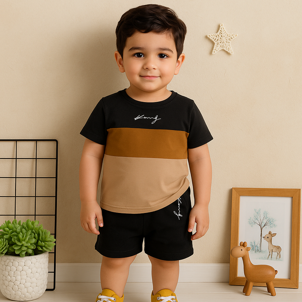 Kids T-Shirt & Short Set King Brown & Navy Blue - Sunshine