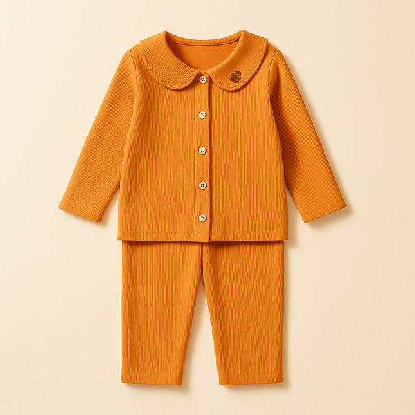 Girls Full-Sleeves Nightwear Pajama Set Orange - Sunshine
