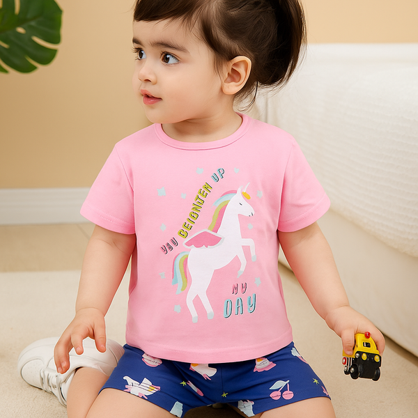 Kids T-Shirt & Short Set Unicorn Pink - Sunshine