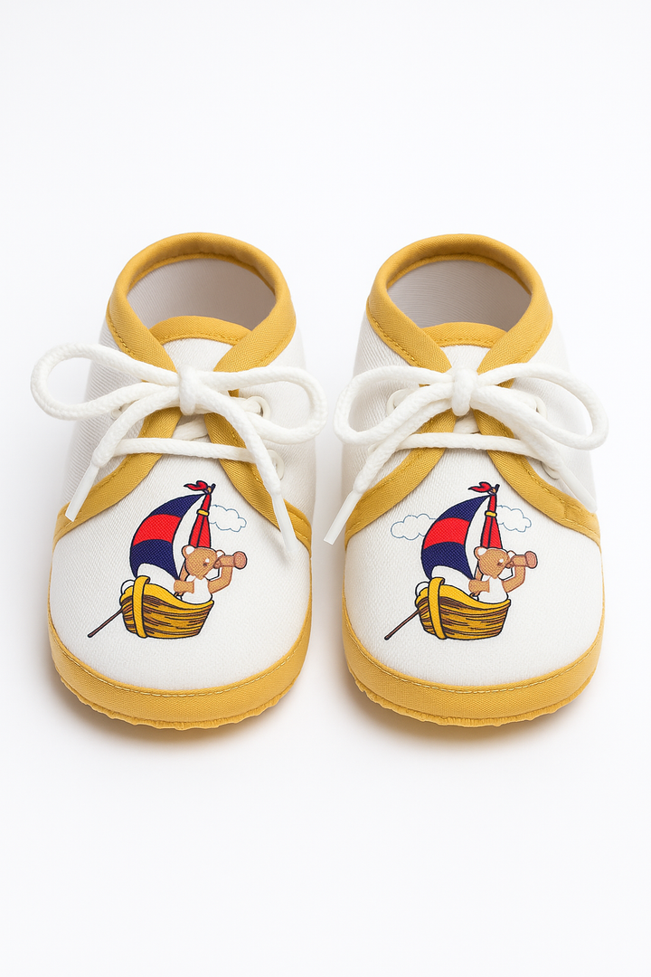 SUNSHINE NEWBORN BABY BOOTIE BOAT WHITE & BEIGE