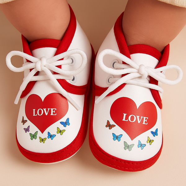 Newborn Baby Booties Love Red & White - Sunshine