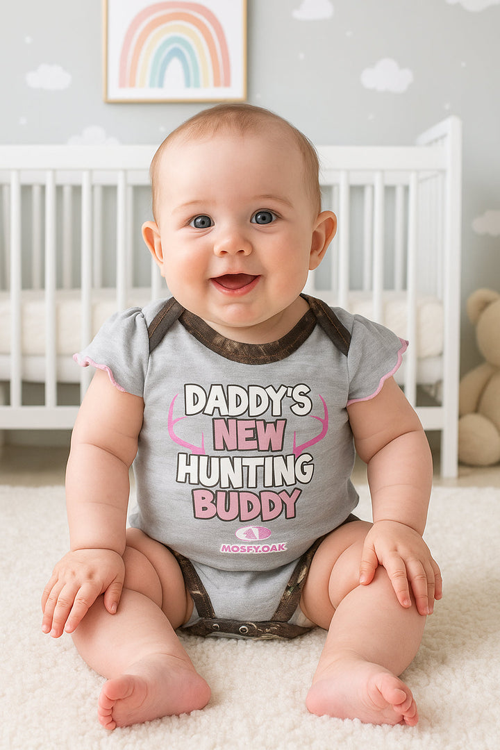 SUNSHINE BABY COTTON BODYSUIT DADDY,S NEW HUNTING BUDDY PINK 18-24M MOSSY OAK