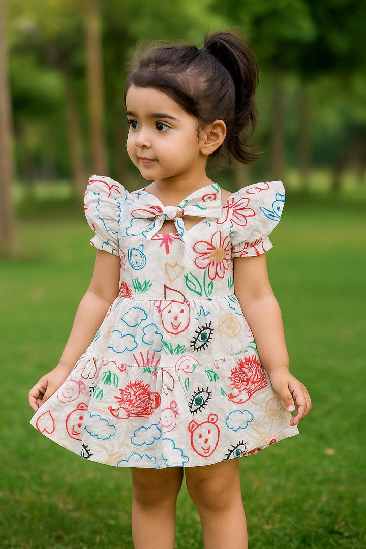 SUNSHINE GIRLS COTTON FROCK BABYS & BEARS WHITE 120 5-6Y