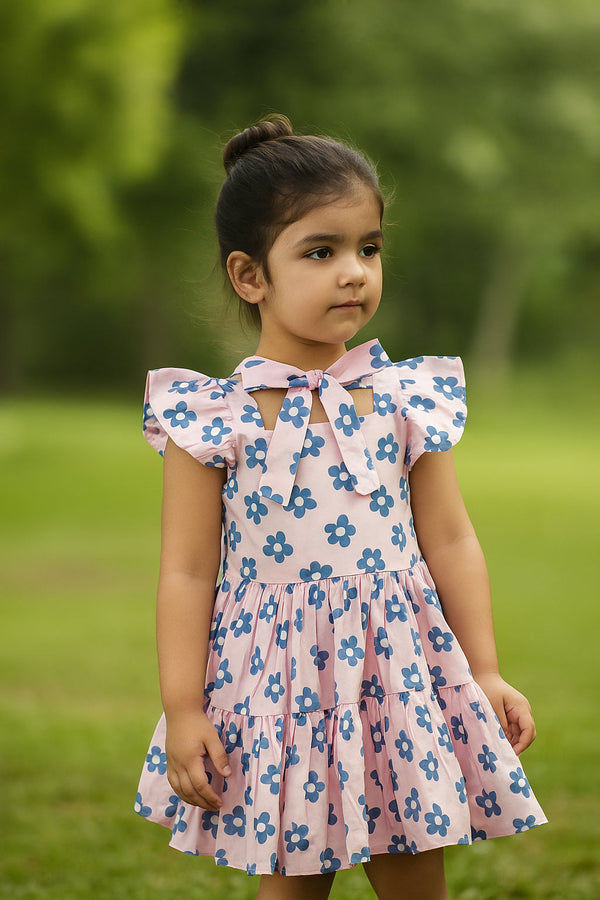 SUNSHINE GIRLS COTTON FROCK FLOWERS PINK 120 5-6Y