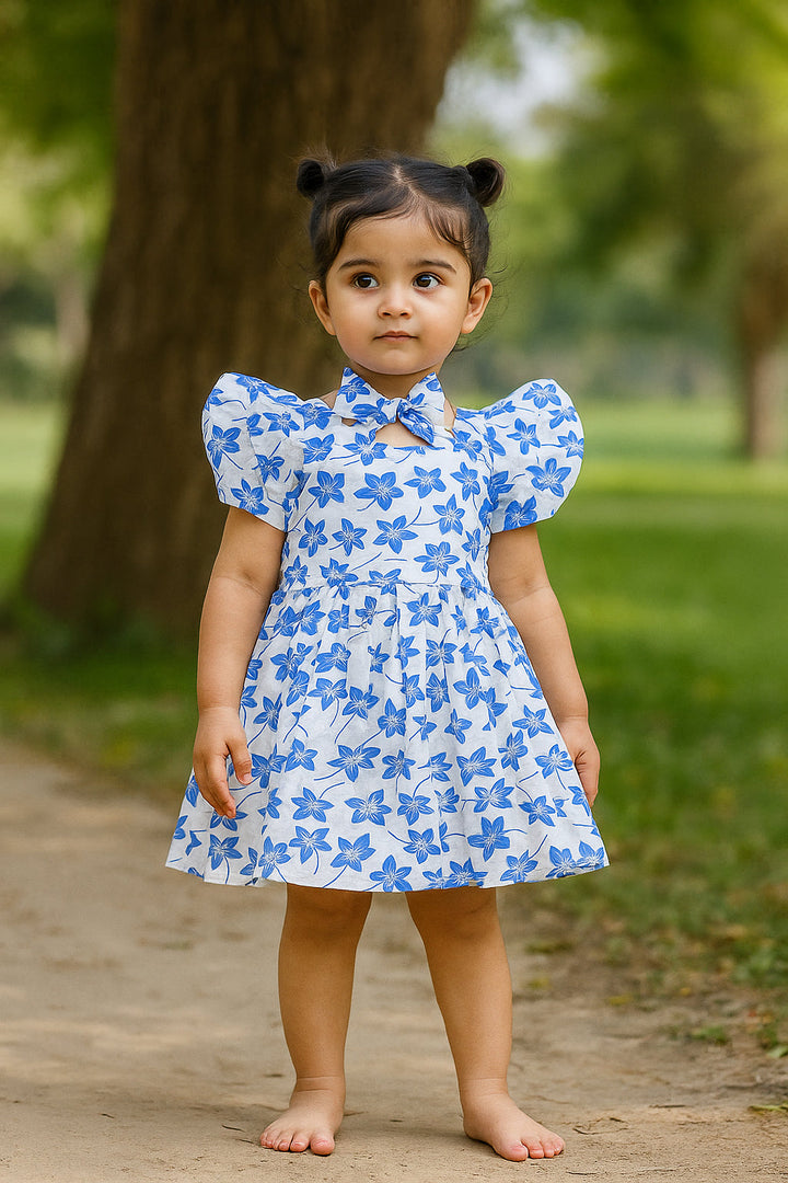 SUNSHINE GIRLS COTTON FROCK FLOWERS BLUE 120 5-6Y