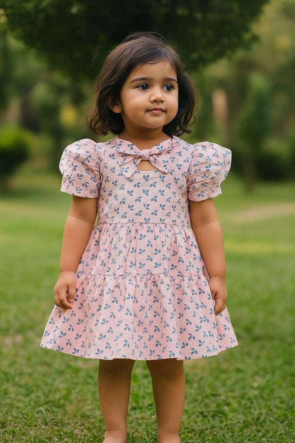 SUNSHINE GIRLS COTTON FROCK FORAL BABY PINK 120 5-6Y