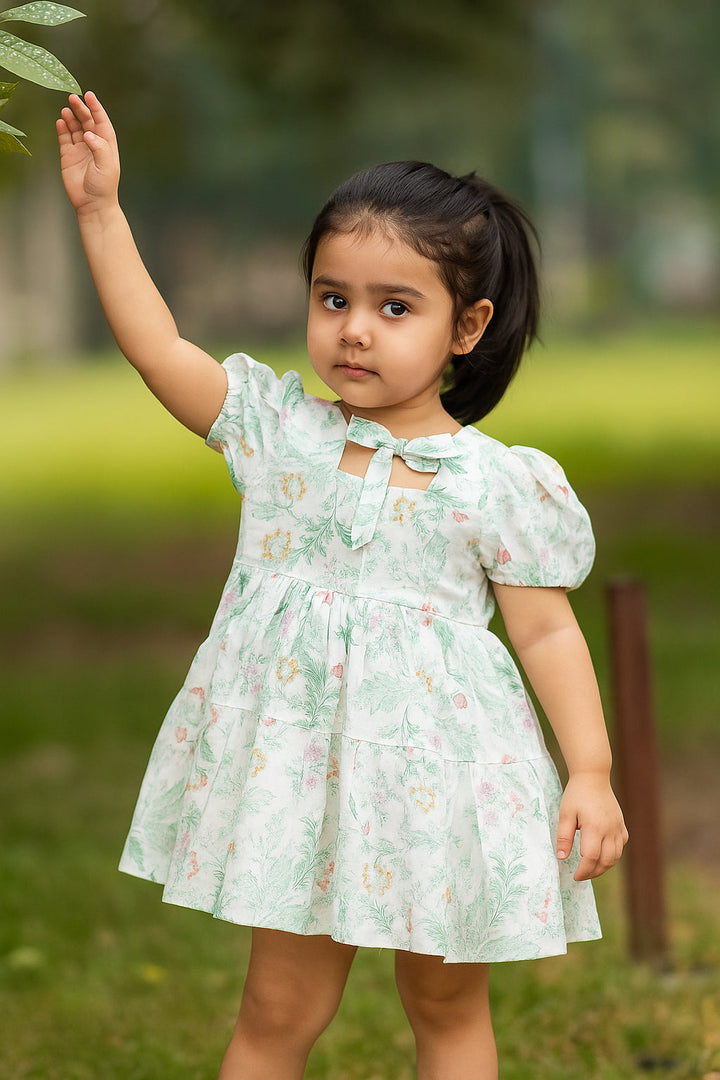 SUNSHINE GIRLS COTTON FROCK FLOWERS SEA GREEN120 5-6Y