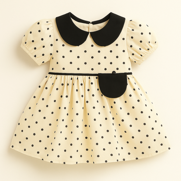 Girls Cotton Frock Polka Dot Black - Sunshine