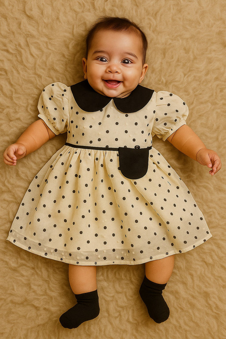 SUNSHINE GIRLS COTTON FROCK POLKADOT BLACK XXL (4-5Y)