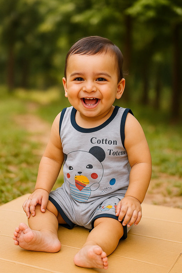 SUNSHINE KIDS SANDO SET HAPPY BEAR GREY 4-5Y