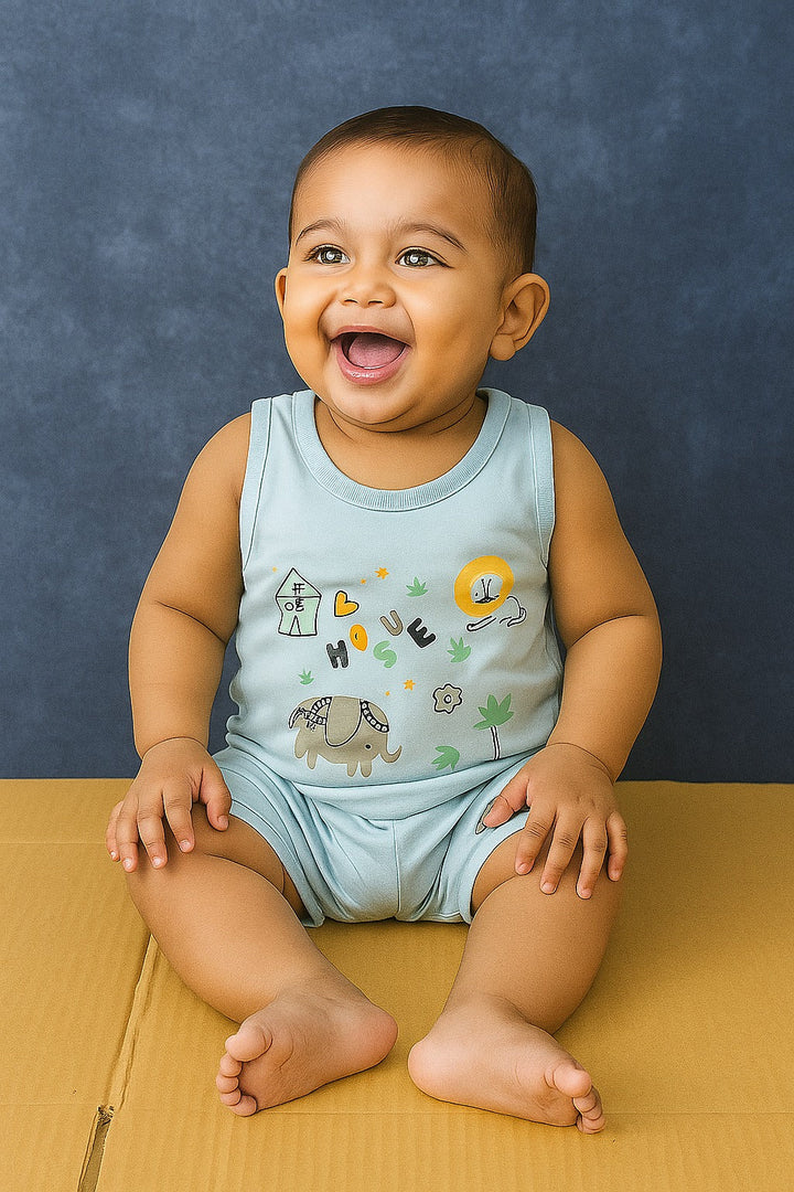 SUNSHINE KIDS SANDO SET ANIMALS HOUSE BLUE 4-5Y