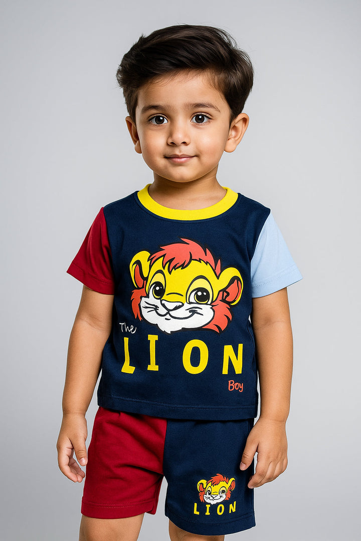 SUNSHINE KIDS SHORT & SHIRT LION NAVY BLUE (4Y)