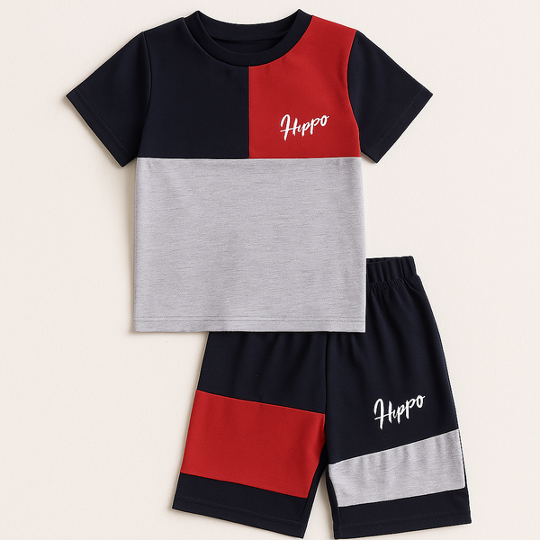 Kids Cotton T-Shirt & Short Set Red & Black - Sunshine