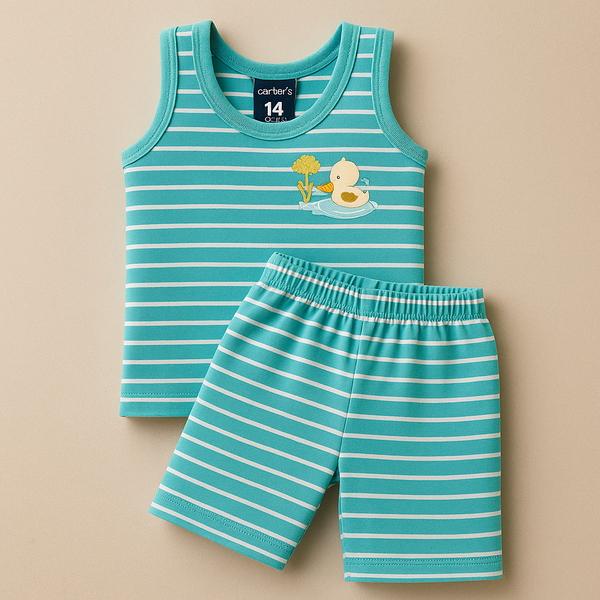 Baby Sandos & Short Set Stripes Sea Green - Sunshine