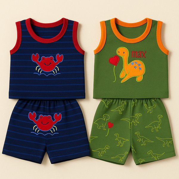 Baby Pack Of 2 Sandos & Short Set Green & Blue - Sunshine