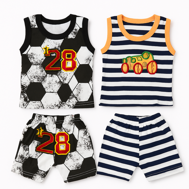 SUNSHINE BABY PACK OF 2 SANDOS & SHORT SET MULTICOLOR BLACK & WHITE18-24M