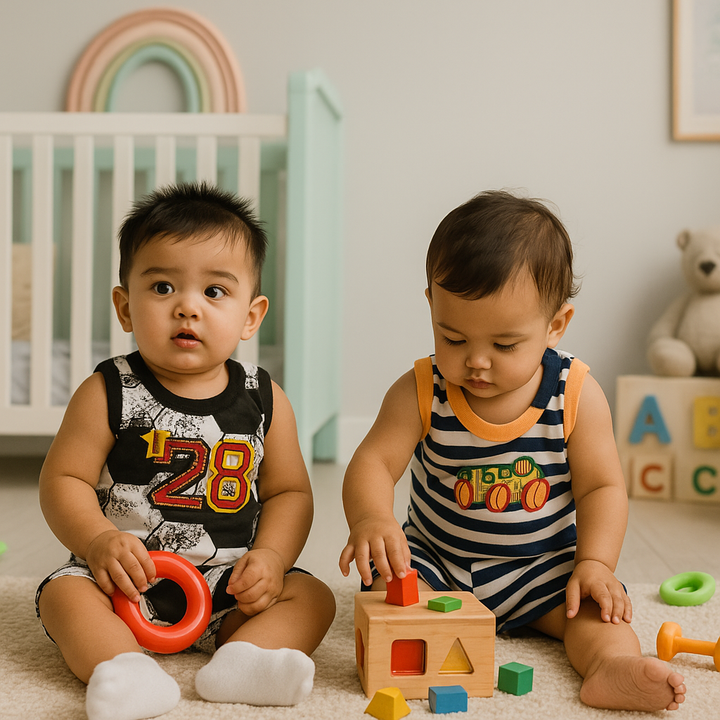 SUNSHINE BABY PACK OF 2 SANDOS & SHORT SET MULTICOLOR BLACK & WHITE18-24M