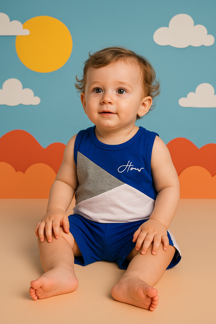 SUNHINE KIDS SANDO AND SHORT SET BLUE & GREY 4Y