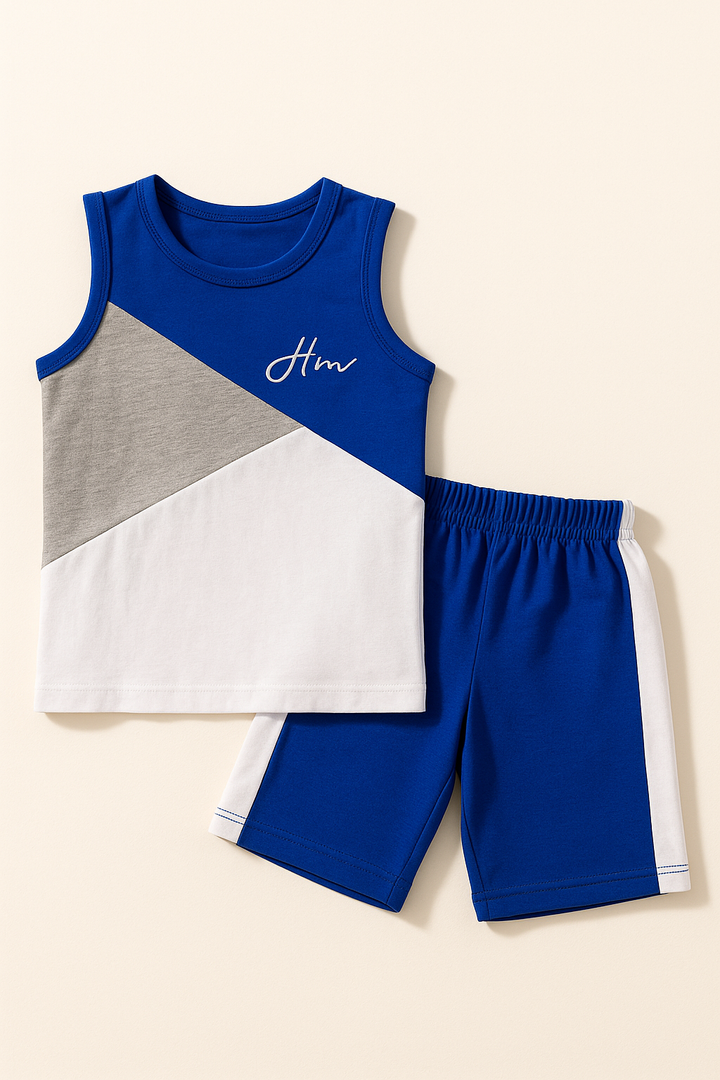 SUNHINE KIDS SANDO AND SHORT SET BLUE & GREY 4Y