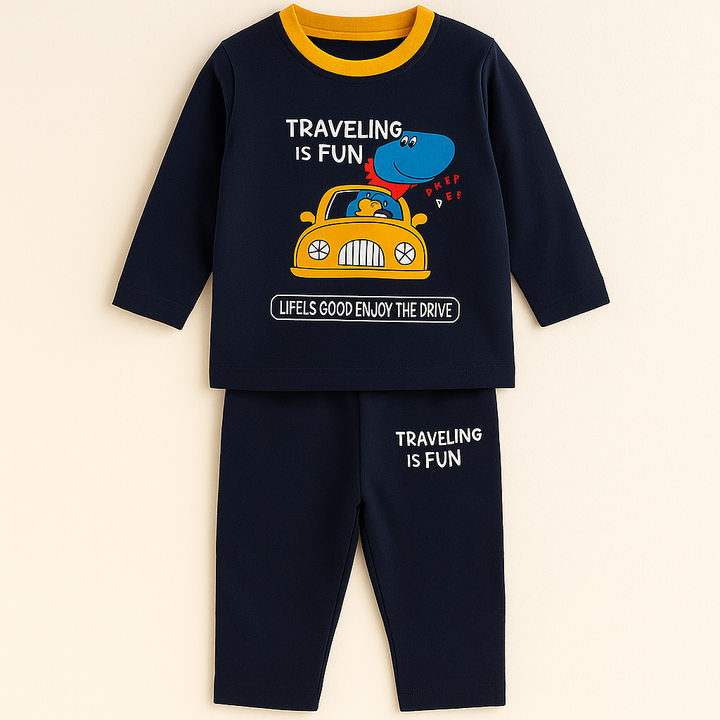 MINI CHARM KIDS PAJAMA SET DINO CAR NAVY BLUE 4Y