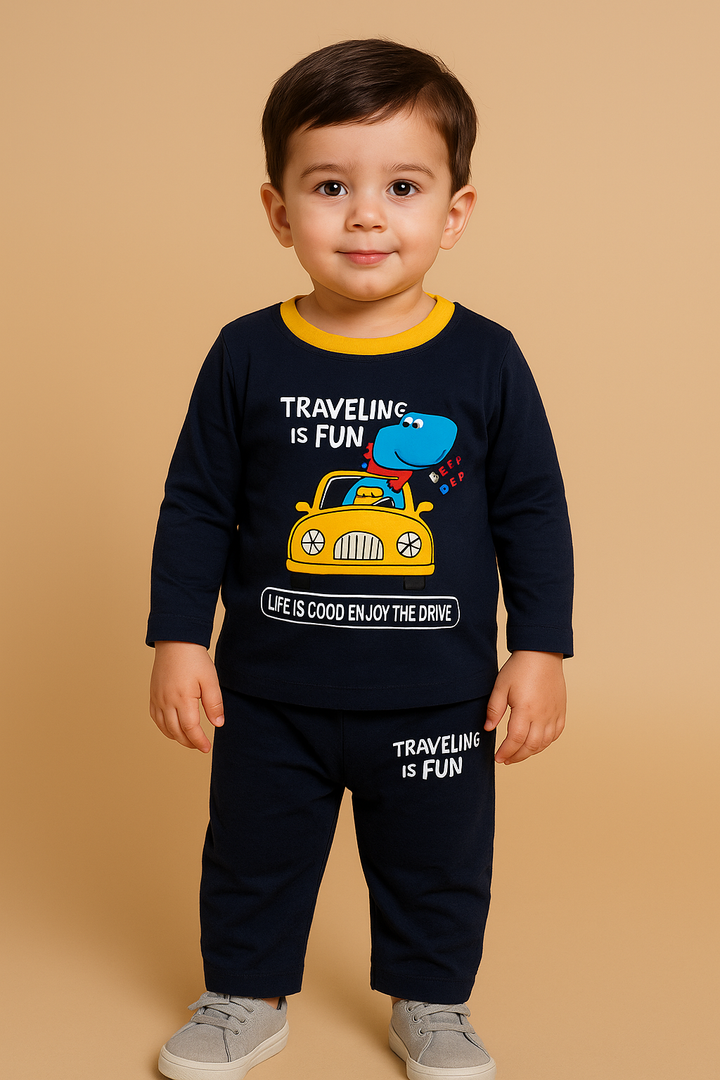 MINI CHARM KIDS PAJAMA SET DINO CAR NAVY BLUE 4Y