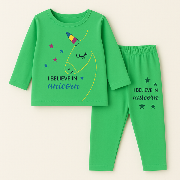 Kids Full-Sleeves Pajama Set Unicorn Green - Mini Charm