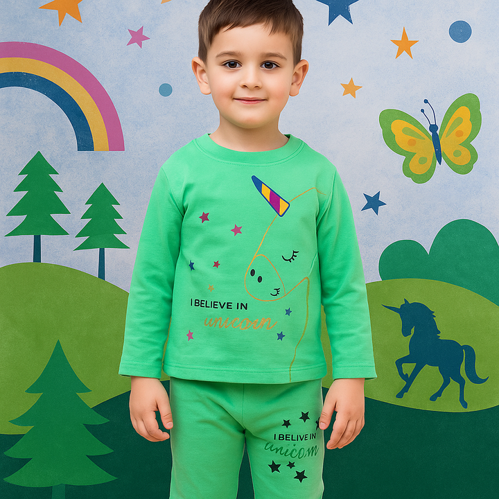 MINI CHARM KIDS PAJAMA SET UNICORN GREEN 4Y