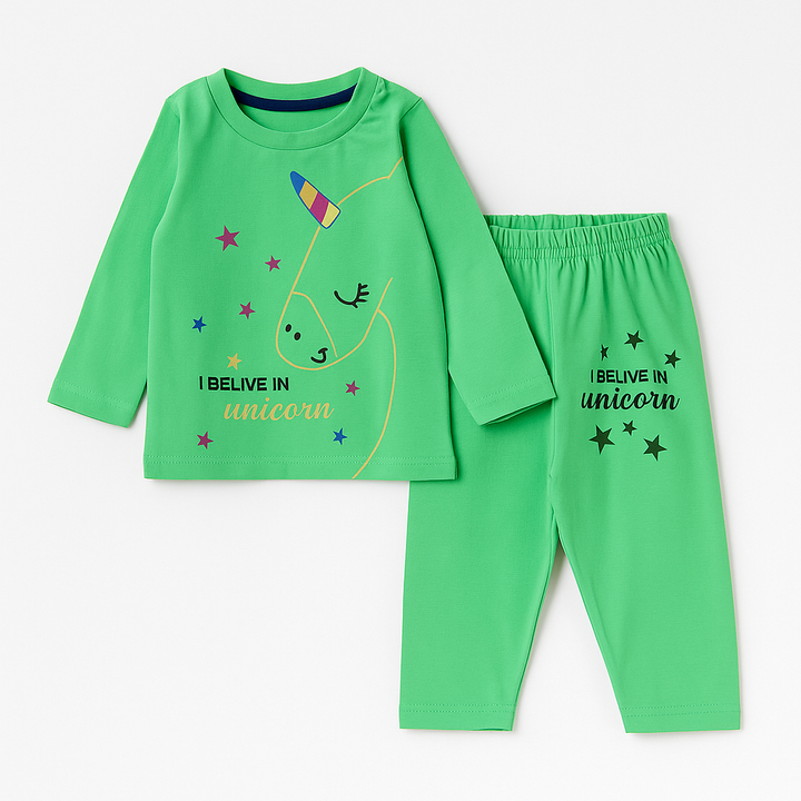 MINI CHARM KIDS PAJAMA SET UNICORN GREEN 4Y