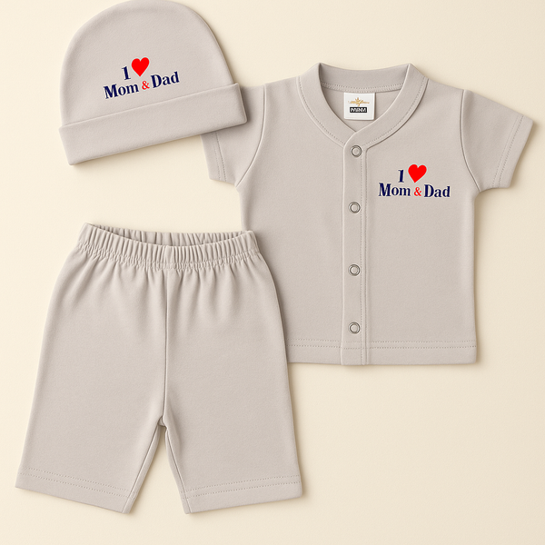SUNSHINE BABY 3 PCS GIFT SET I LOVE MOM & DAD GREY 9-12