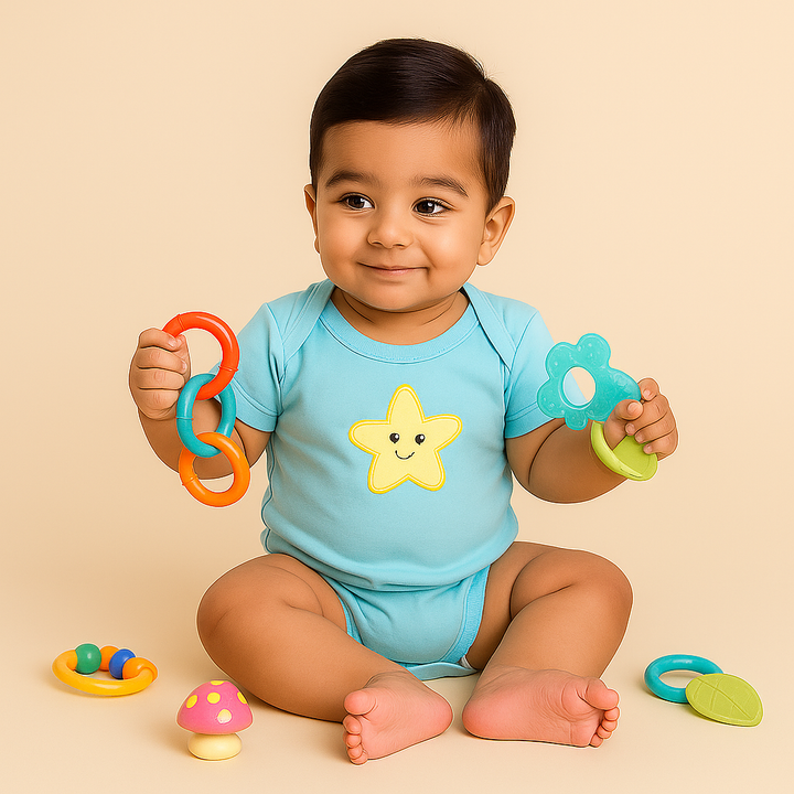 SUNSHINE BABY BODYSUIT MULTI DESIGN AND MULTI CHARACTER SKY BLUE 9-12M