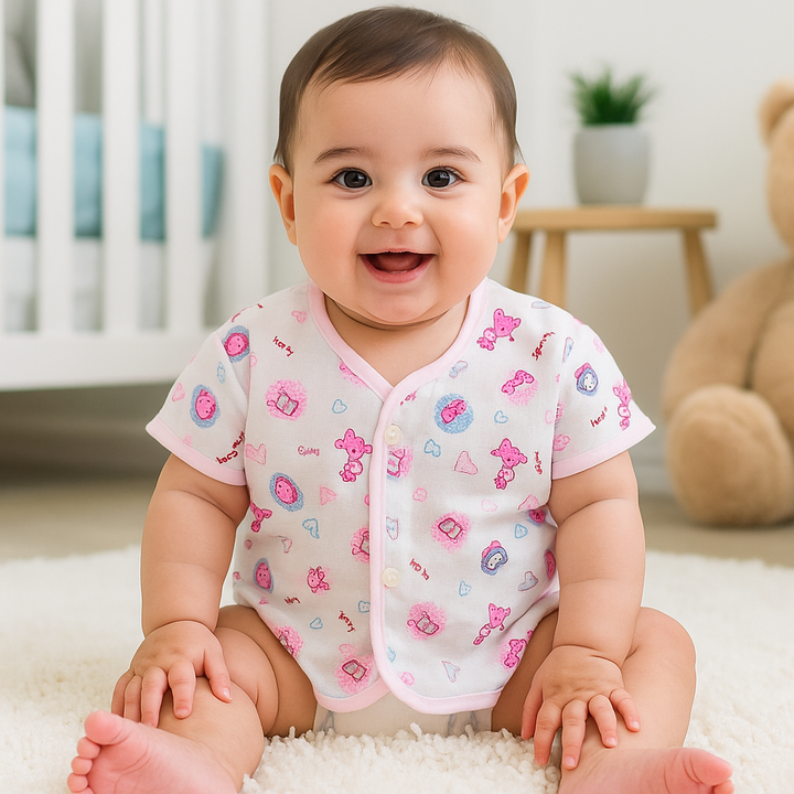 SUNSHINE BABY COTTON JHABLA T-SHIRT MULTI CHARACTER PINK (NB)