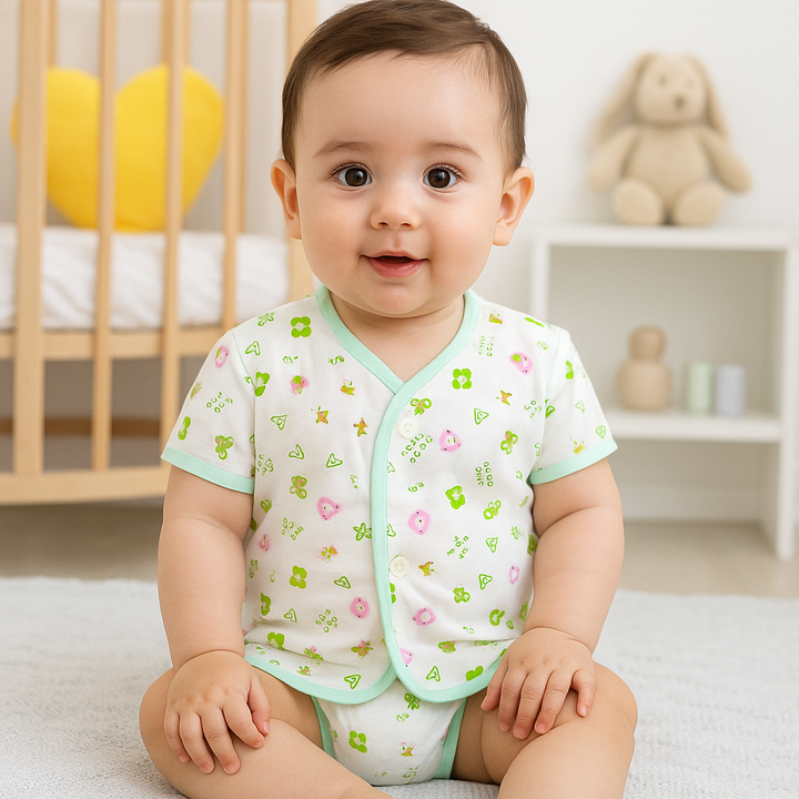 SUNSHINE BABY COTTON JHABLA T-SHIRT MULTI CHARACTER SEA GREEN (NB)