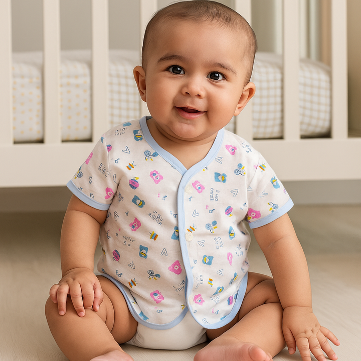 SUNSHINE BABY COTTON JHABLA T-SHIRT MULTI CHARACTER BLUE (NB)