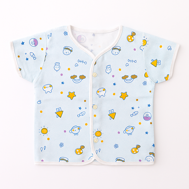SUNSHINE BABY COTTON JHABLA T-SHIRT MULTI CHARACTER SKY BLUE (NB)
