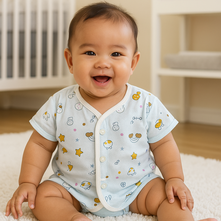 SUNSHINE BABY COTTON JHABLA T-SHIRT MULTI CHARACTER SKY BLUE (NB)