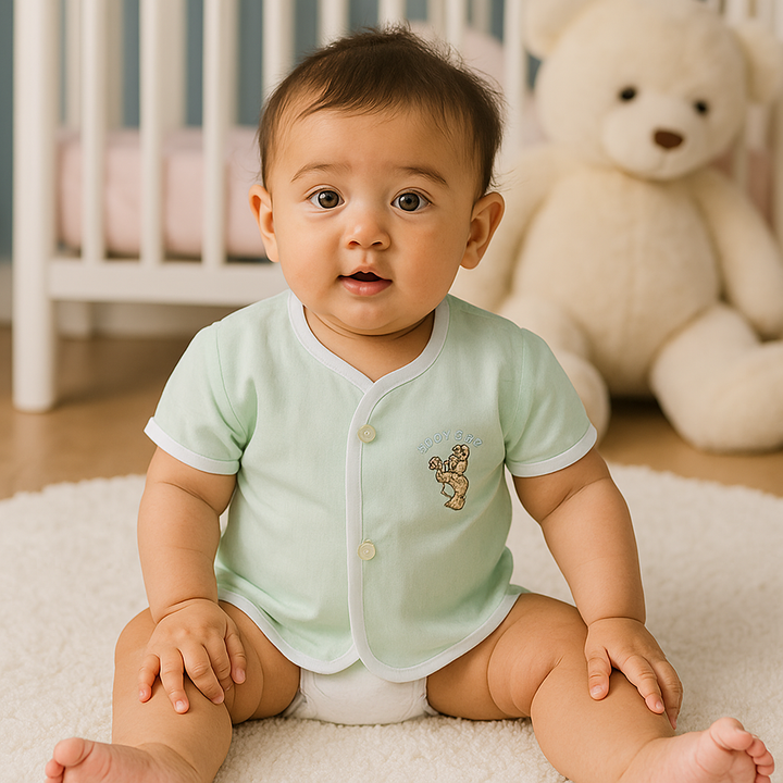 SUNSHINE BABY COTTON JHABLA T-SHIRT MULTI CHARACTER PLAIN GREEN (NB))