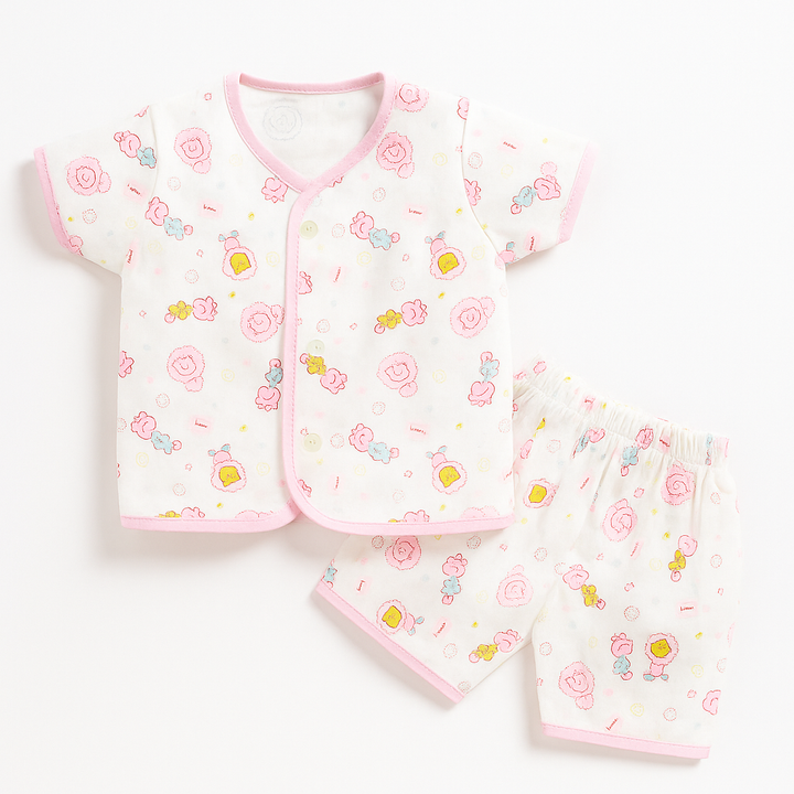 SUNSHINE BABY COTTON JHABLA T-SHIRT & SHORT MULTI CHARACTER PINK (NB)