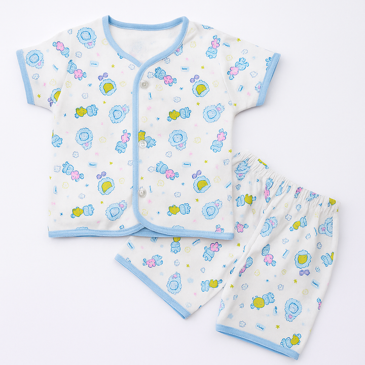 SUNSHINE BABY COTTON JHABLA T-SHIRT & SHORT MULTI CHARACTER BLUE (NB)