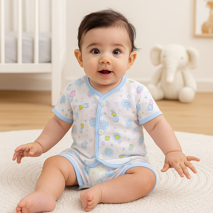 SUNSHINE BABY COTTON JHABLA T-SHIRT & SHORT MULTI CHARACTER BLUE (NB)