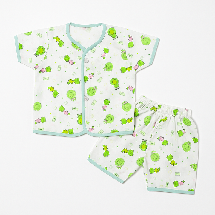 SUNSHINE BABY COTTON JHABLA T-SHIRT & SHORT MULTI CHARACTER SEA GREEN (NB)