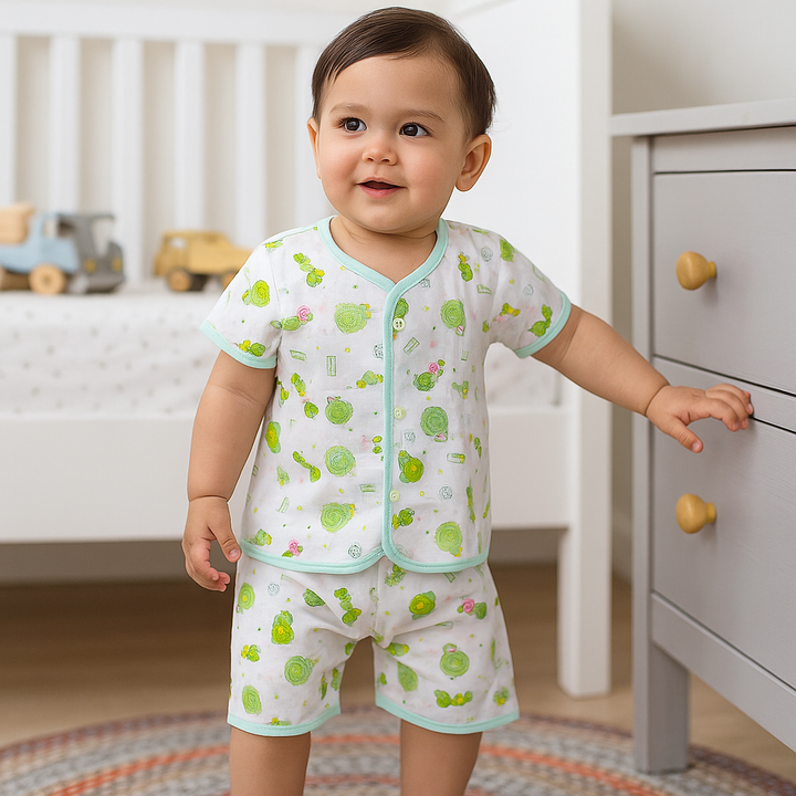 SUNSHINE BABY COTTON JHABLA T-SHIRT & SHORT MULTI CHARACTER SEA GREEN (NB)