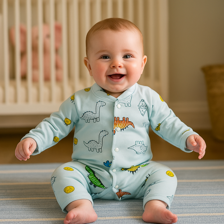 SUNSHINE BABY ROMPER FLEECE FS MULTI DINO BLUE (NB)