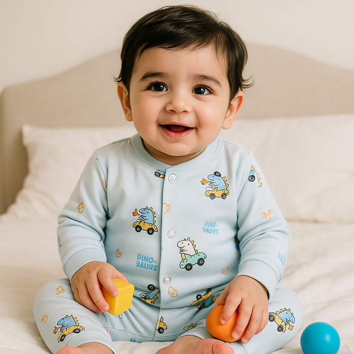 SUNSHINE BABY WINTER SLEEPSUIT DINOSAURS BLUE3-6M