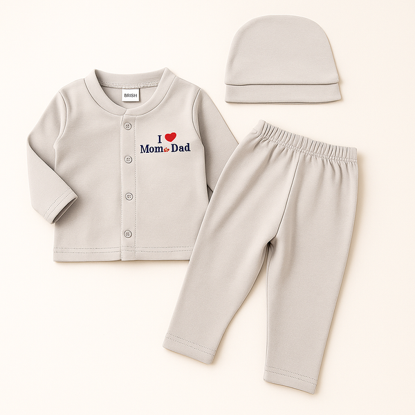 SUNSHINE BABY 3 PCS GIIFT SET I LOVE MOM & DAD GREY FS 9-12M